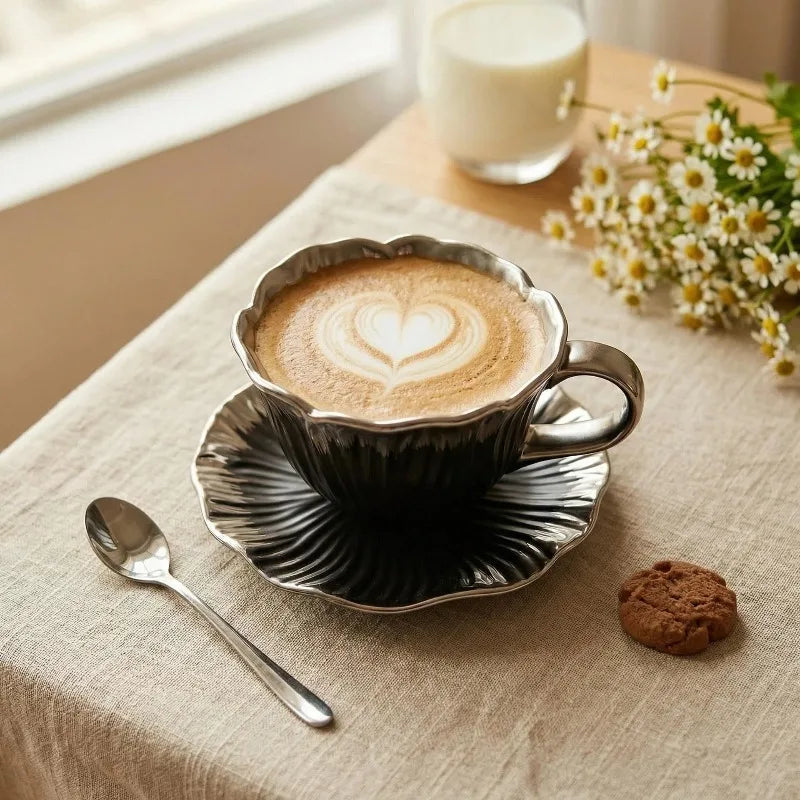 Gold-Plated Flower Ceramic Coffee Cup & Saucer Tea Set Ceramic Tea Cup Set Nixie