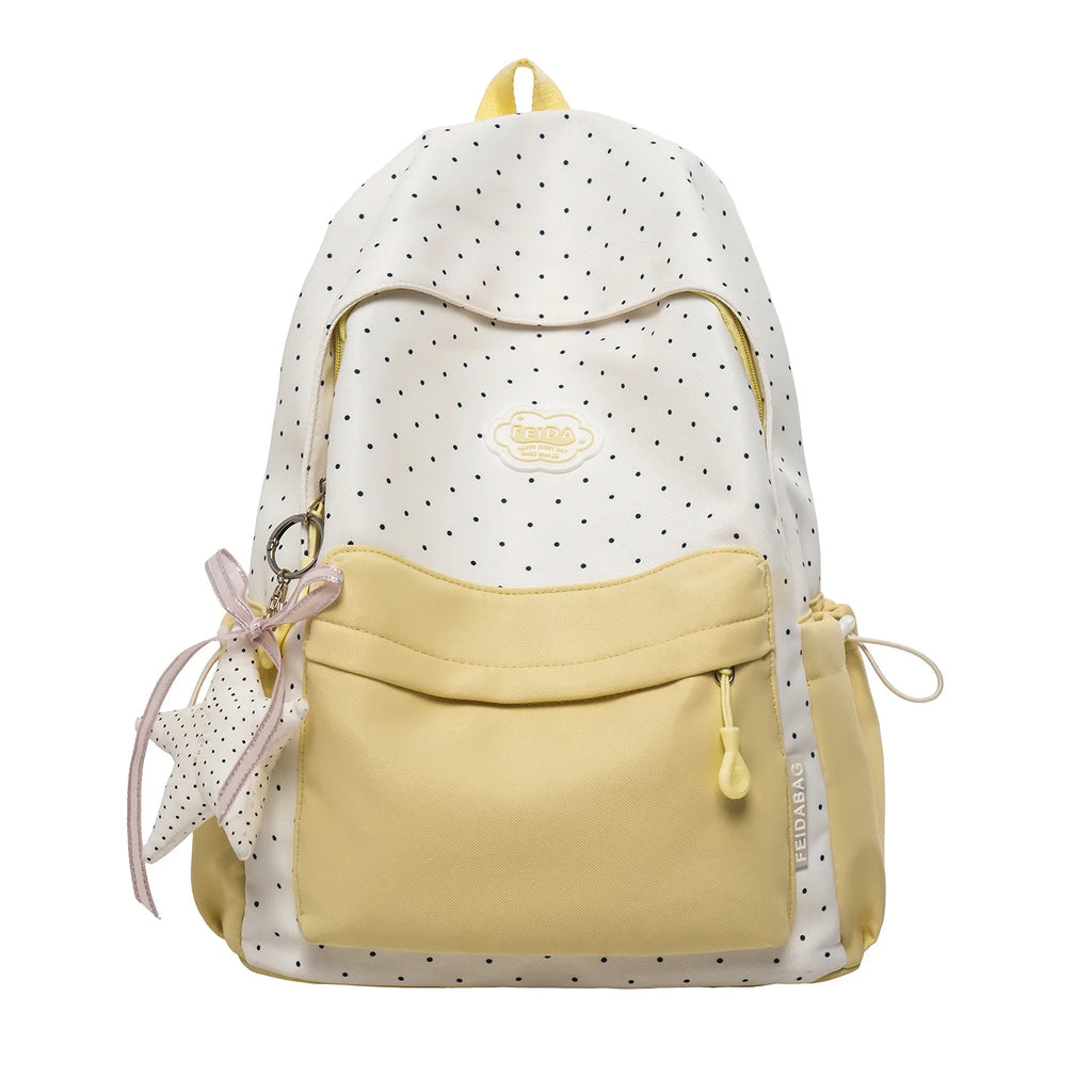 Korean Dot School Backpack for Girls – Lightweight Large Capacity School Backpack Nixie BB-1244 Yellow