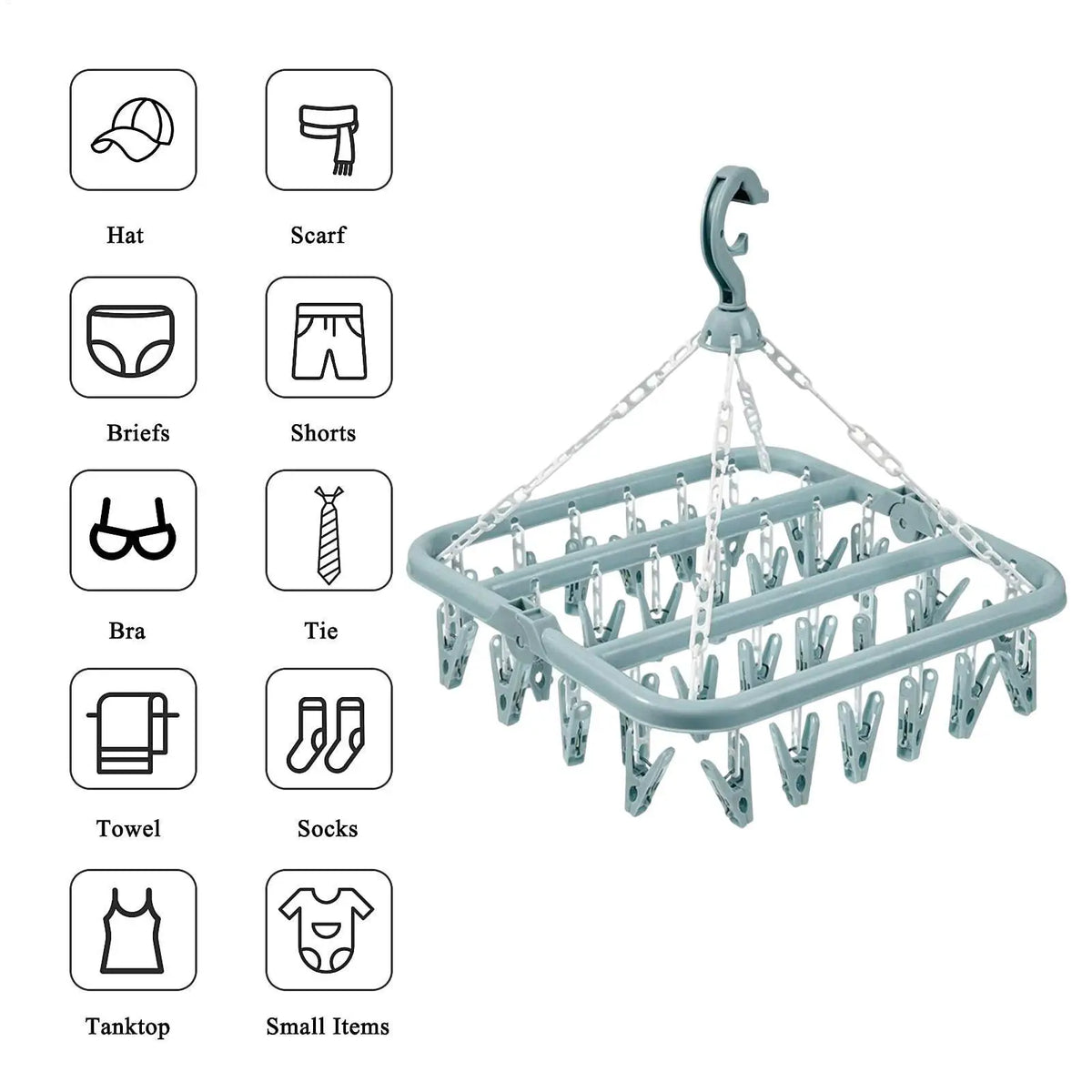32-Clip Foldable Sock & Laundry Drying Rack Hanger