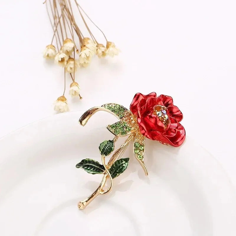Rose Flower Brooch Pin – Rhinestone & Pearl Wedding Brooch Fashion Brooch Pin Nixie