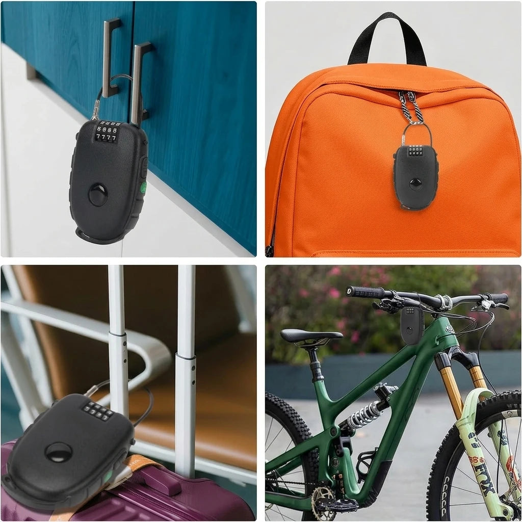 4-Digit Retractable Cable Lock – Helmet, Bike & Luggage