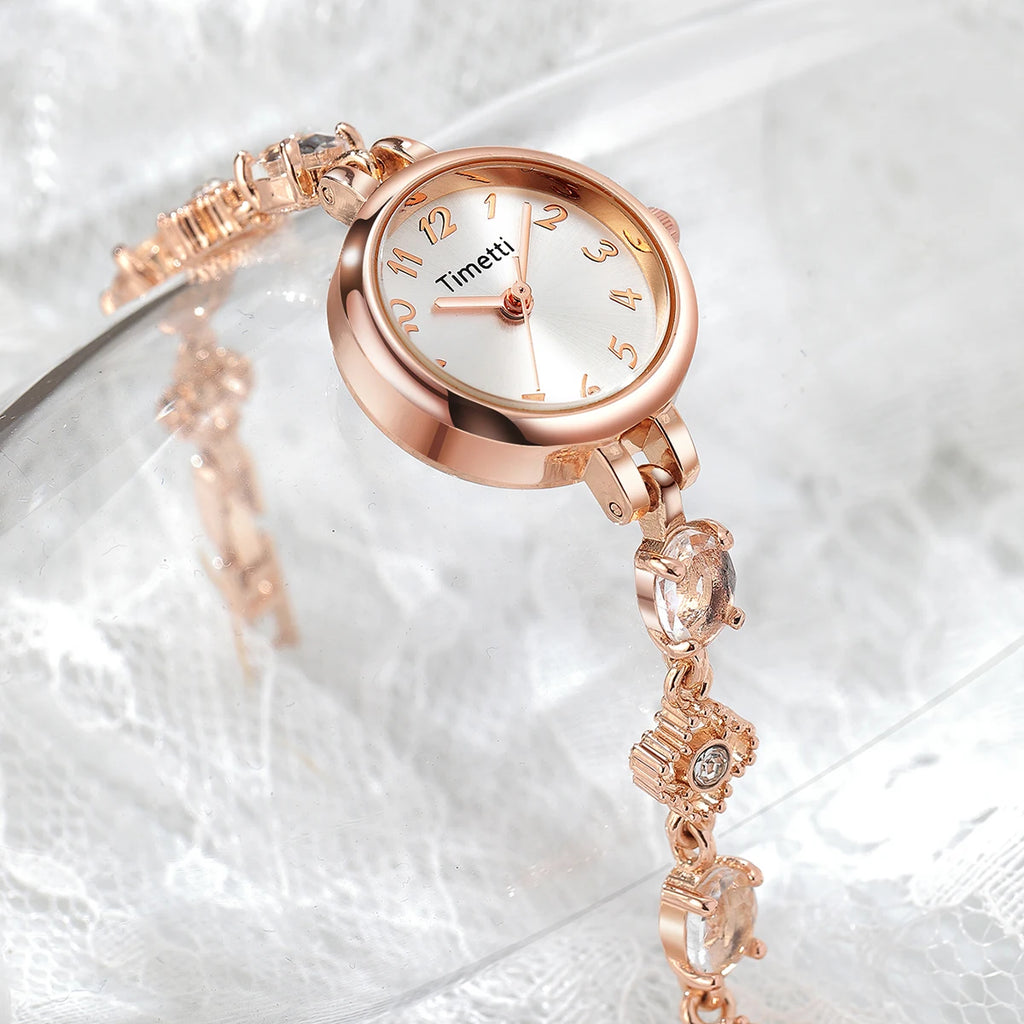 Timetti Rose Gold Women's Quartz Bracelet Watch | Crystal Dial Women's Bracelet Watch Nixie