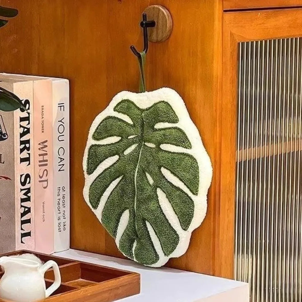 Cartoon Leaf Coral Velvet Hand Towel – Kitchen & Bathroom Hand Towel Nixie