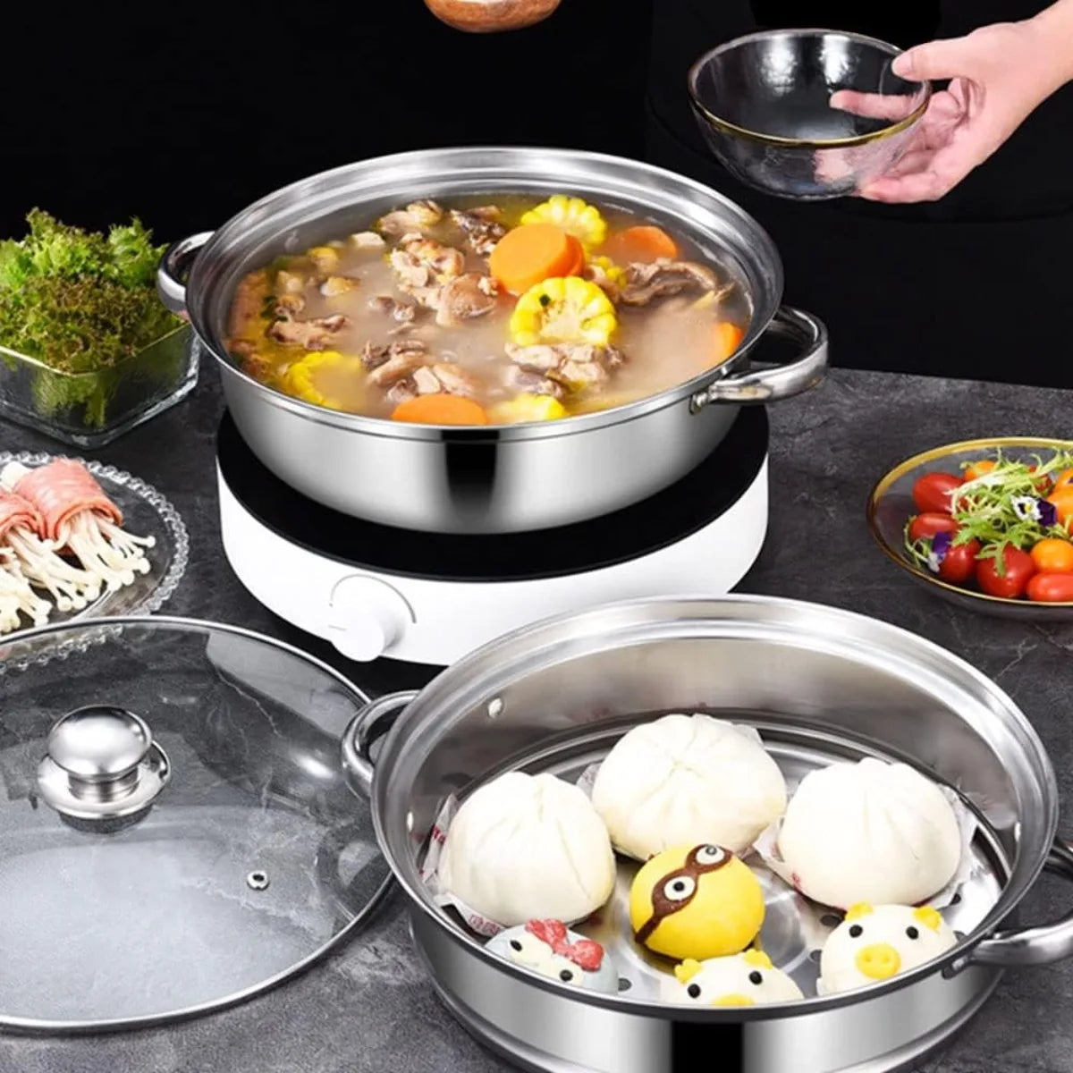 FEB.WIND Multi-Layer Stainless Steel Steamer & Soup Pot Steamer Pot Nixie