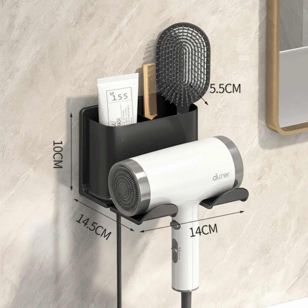 Wall Mounted Hair Dryer Holder with Organizer Compartments