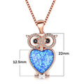 Owl & Crystal Heart Imitation Opal Pendant Necklace Pendant Necklace Nixie Black Zinc Plated