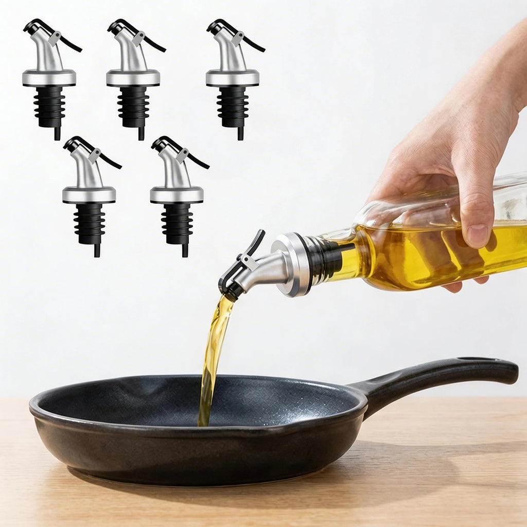 5-Pack Leakproof Oil Pourer Spouts & Silicone Bottle Stoppers