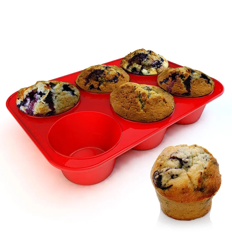 6-Cup Jumbo Silicone Muffin Pan – Giant Cupcake Baking Mold Silicone Baking Pan Nixie