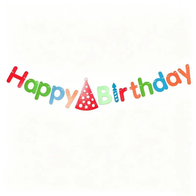 Happy Birthday Banner Colorful Hat Garland Party Decoration Set