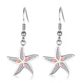 Blue Opal Starfish Drop Earrings | Silver Plated Fashion Jewelry Drop Earrings Nixie Light Yellow Gold Color
