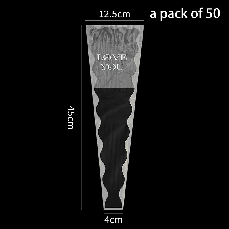 50PCS Iridescent Rose Sleeves Transparent Flower Wrapping Bags