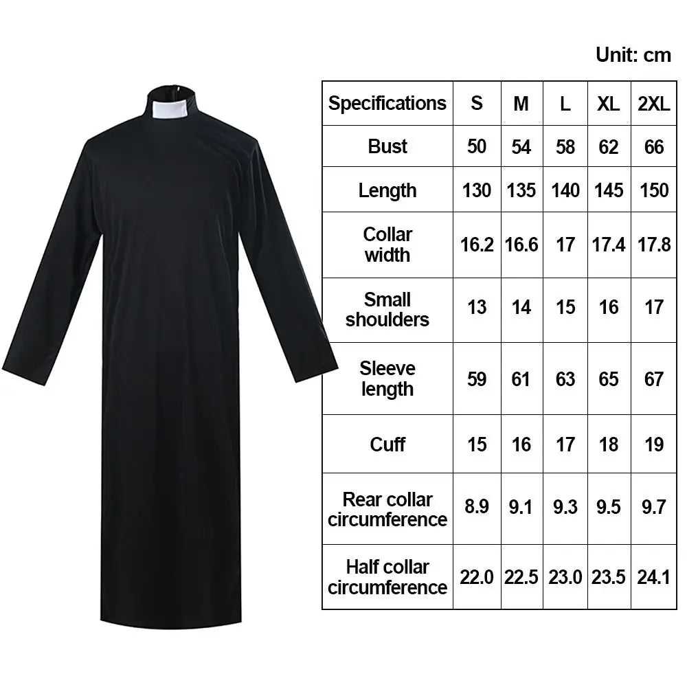 Adult Priest & Nun Cosplay Costume – Unisex Black Robe Set Cosplay Costume Set Nixie
