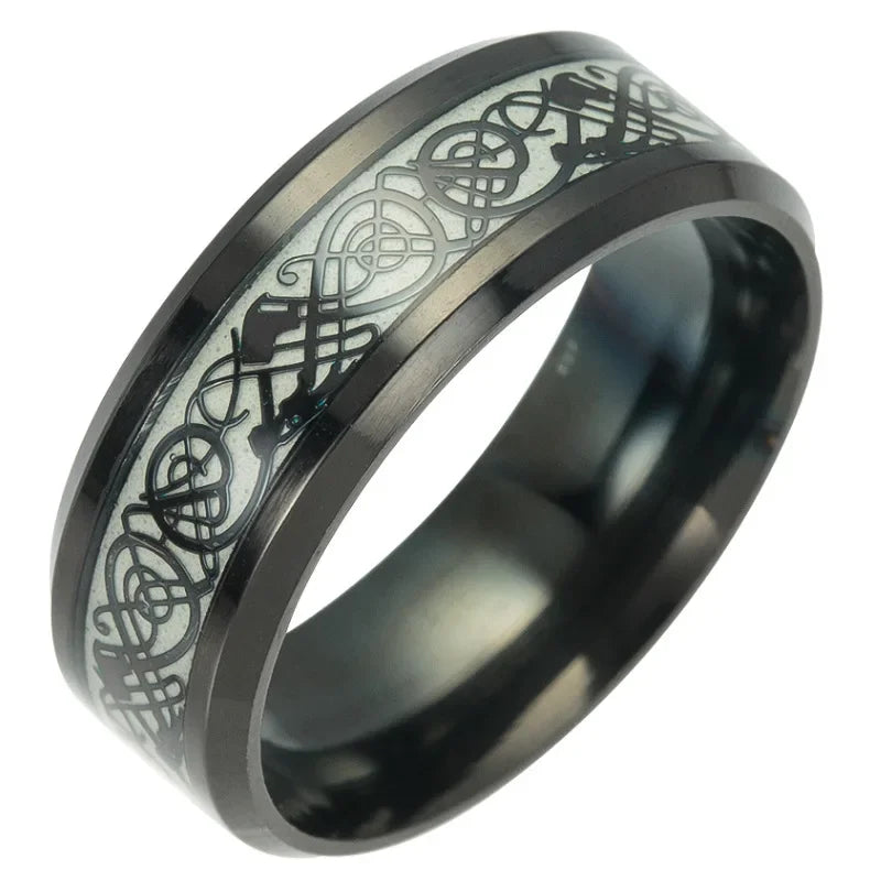 Luminous Dragon Ceramic Stainless Steel Ring – Unisex Band Fashion Ring Nixie black 6