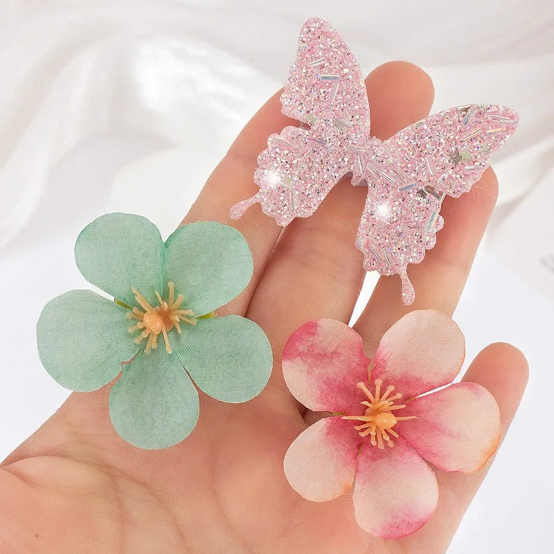 784-Pc Girls Pink Pearl Butterfly Hair Clips & Scrunchies Set Hair Accessories Set Nixie