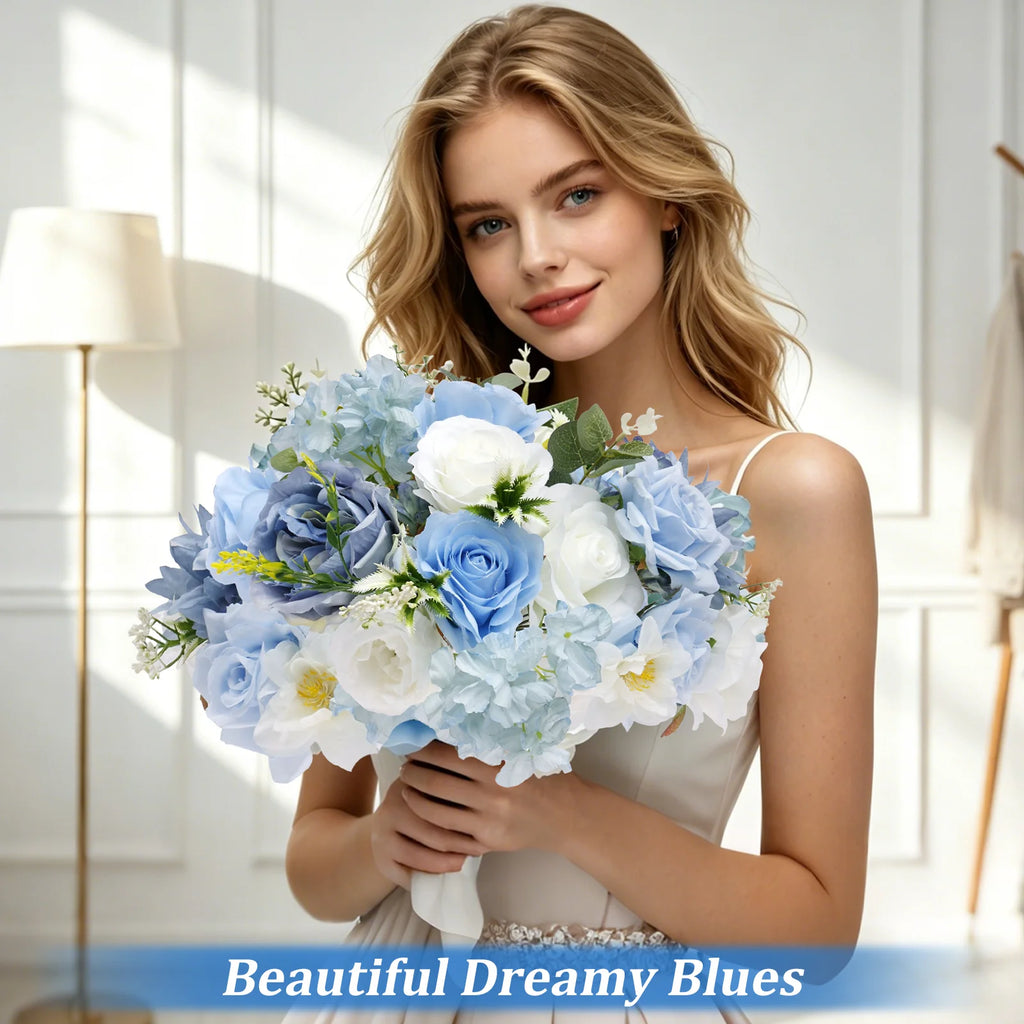 Artificial Flowers Combo Box – Pink & Blue Faux Flowers for DIY Artificial Flower Set Nixie