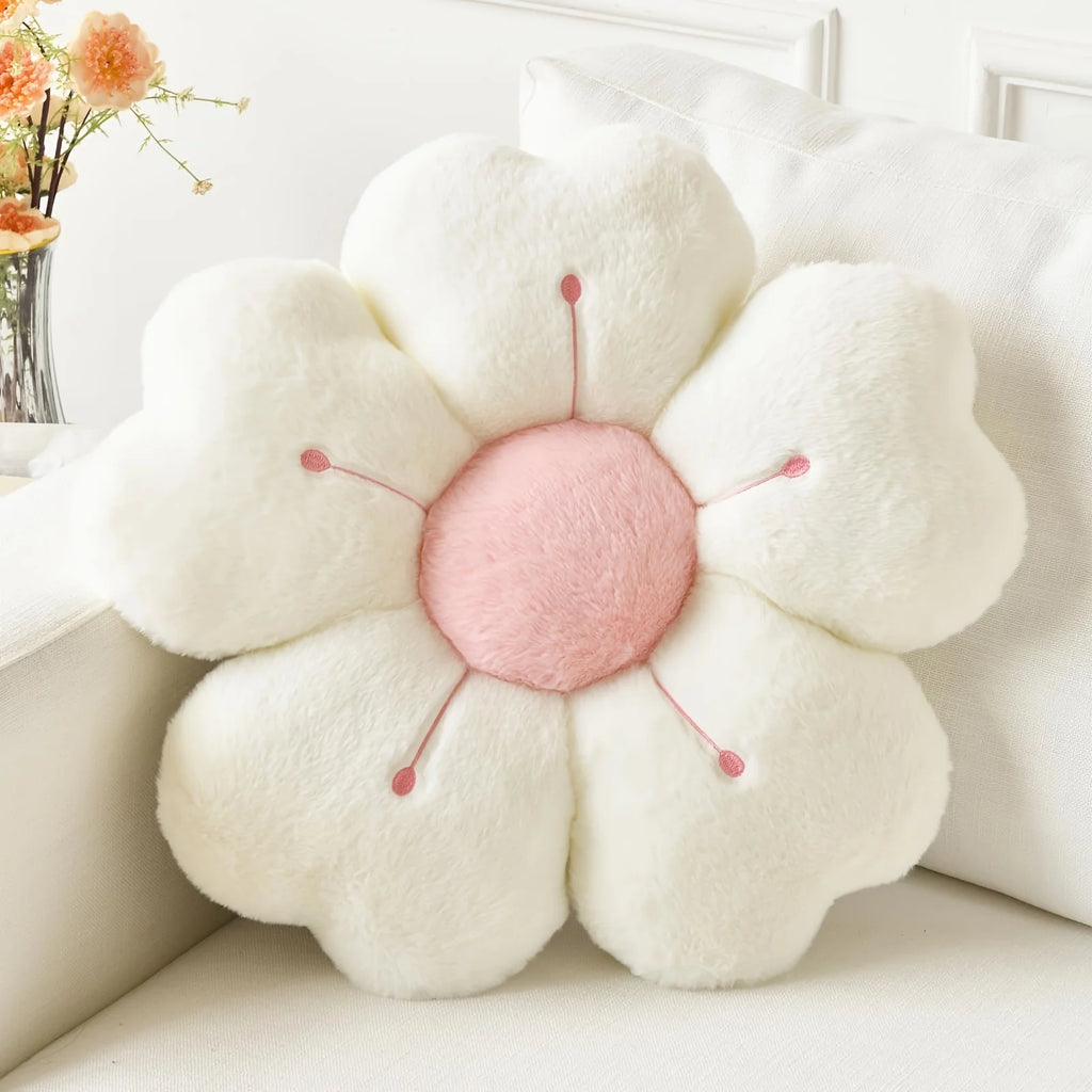 Soft Plush Chrysanthemum Round Decorative Cushion Pillow Decorative Cushion Nixie WHITE 32cm