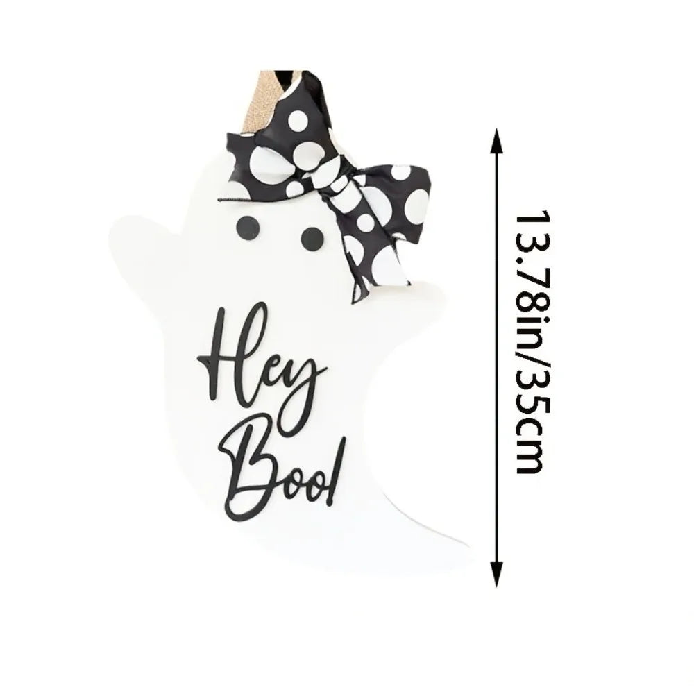 Halloween Ghost Door Hanger with Bow – Wooden Sign Décor Halloween Door Hanger Nixie