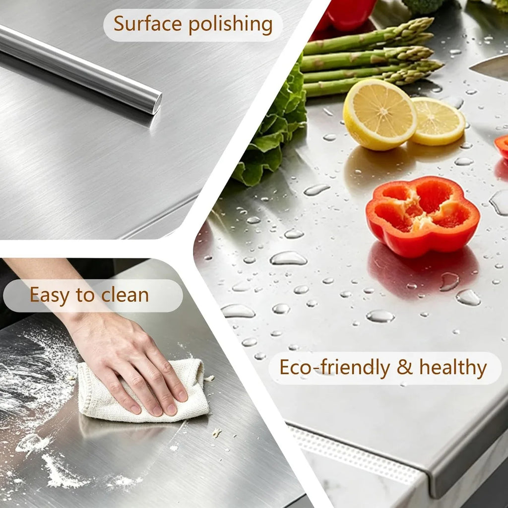 304 Stainless Steel Cutting Board – Non-Slip Raised Edge Stainless Steel Cutting Board Nixie