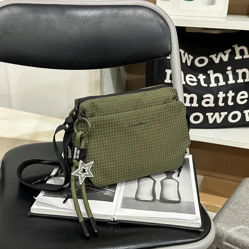 Korean Plaid Canvas Crossbody Bag – Commute & Travel Crossbody Shoulder Bag Nixie