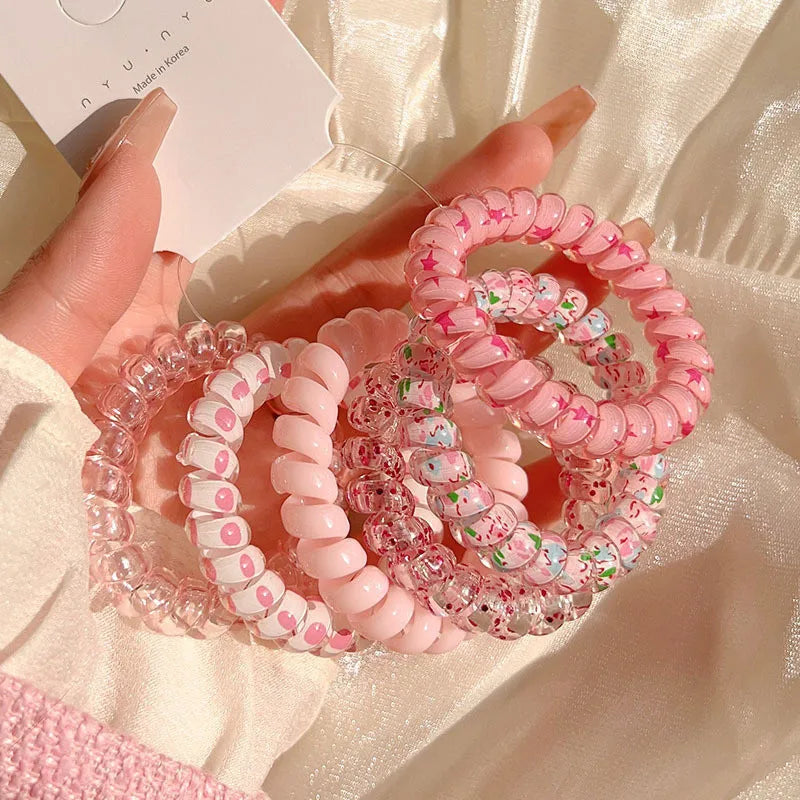 6-Pack Spiral Elastic Hair Ties – Colorful Telephone Wire Bands Elastic Hair Ties Nixie