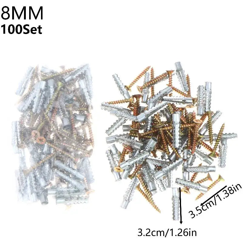 100-Set 6/8mm Wall Anchors & Screws Kit – Concrete & Drywall Wall Anchor Kit Nixie 100Pcs 8mm