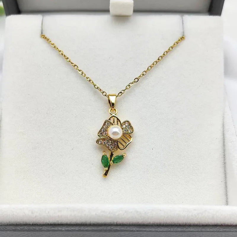 Copper Flower Pendant Necklace – Women's Elegant Collarbone Chain Pendant Necklace Nixie XL1997-08