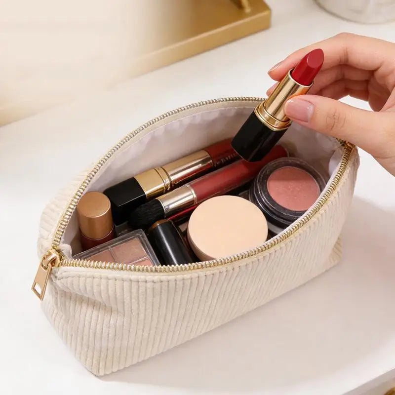 Corduroy Makeup Bag – Large Capacity Travel Cosmetic Organizer Cosmetic Travel Bag Nixie