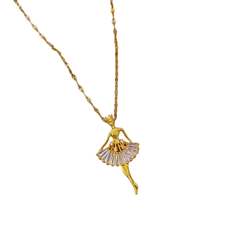Ballet Dancer Pendant Necklace | Gold Clavicle Chain for Women