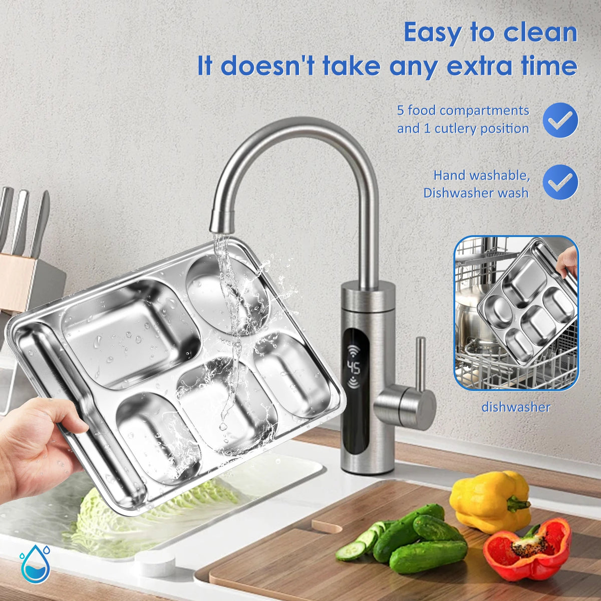 2-Pack 5-Compartment Stainless Steel Snack & Meal Prep Container Meal Prep Container Nixie