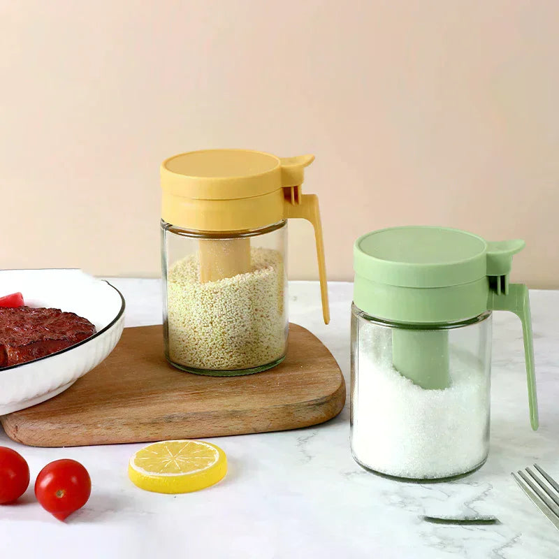 2-in-1 Glass Seasoning Jar with Spoon | Moisture-Proof Salt Can
