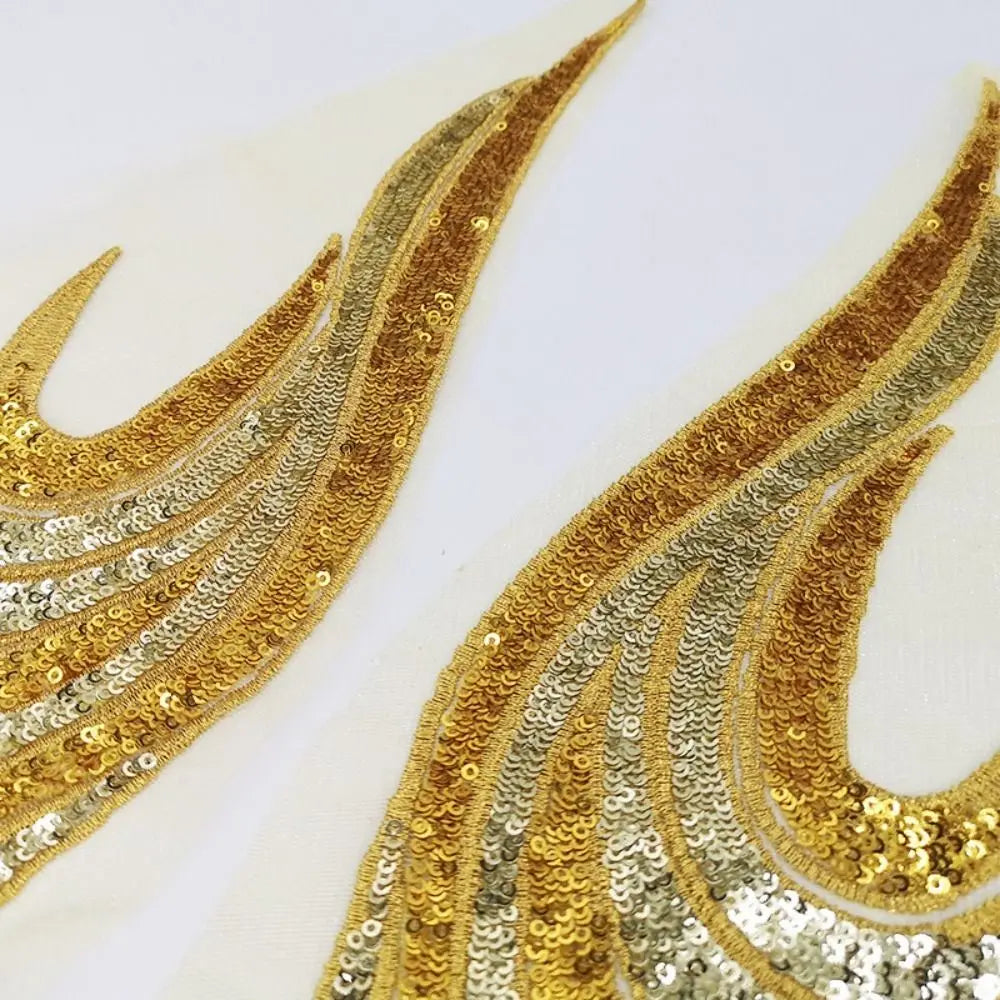 Royal Blue Gold Sequined Embroidery Patches 14x50cm – 2 Pcs Embroidery Patches Nixie