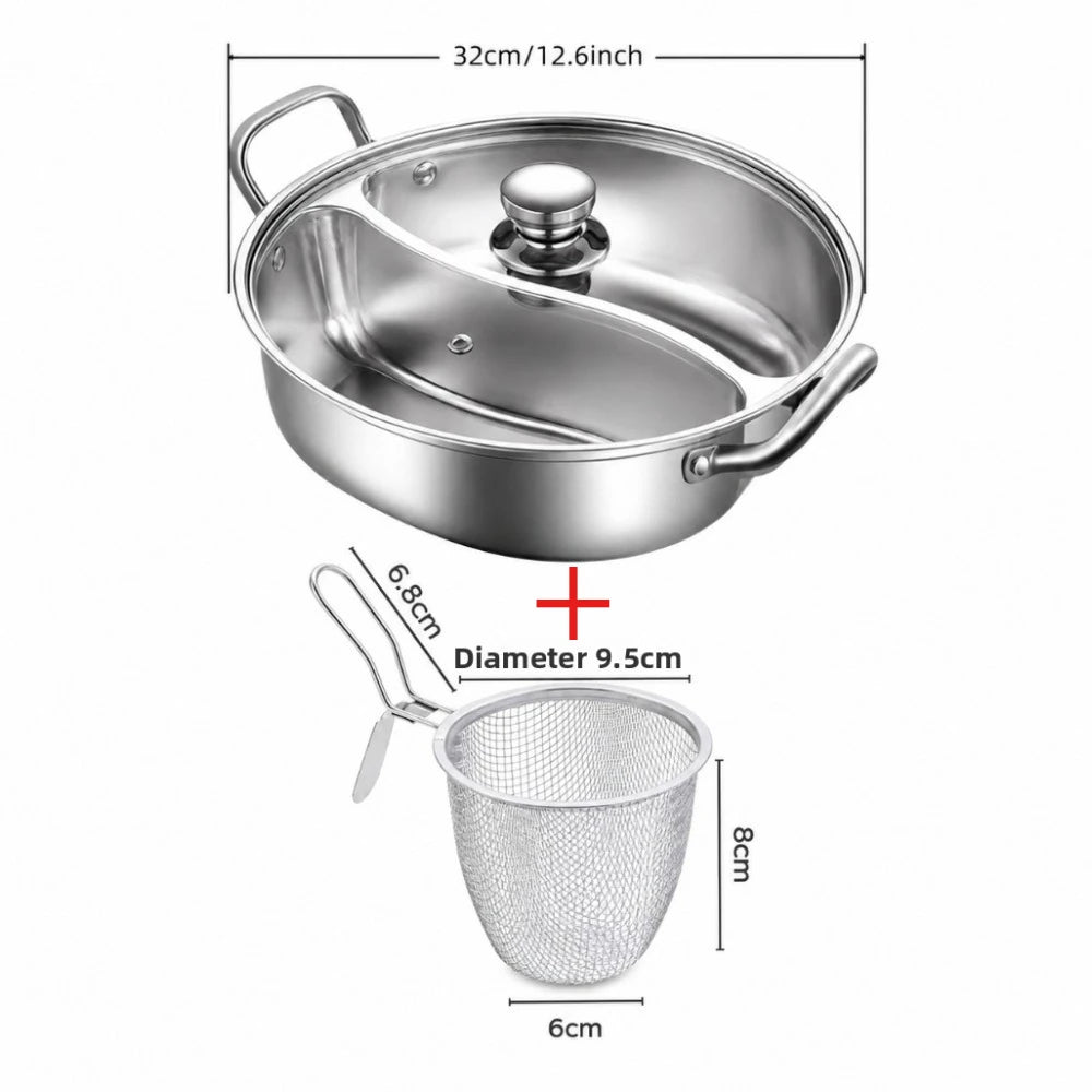 32cm Stainless Steel Hot Pot Divider & Strainer Basket Set Cookware Set Nixie 2PCS-SET