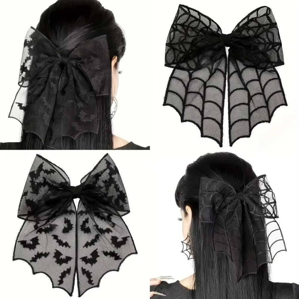 Gothic Lace Tulle Bow Hair Clips – Bat Halloween Hairpins Gothic Hair Clip Nixie