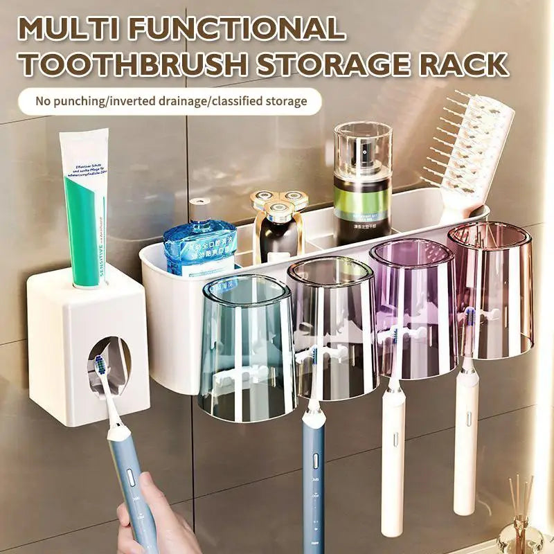 Wall Mounted Toothbrush Holder Rack with Cups – Punch-Free