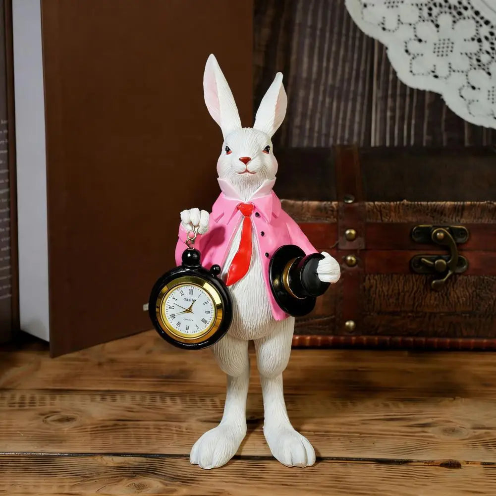 Gentleman Bunny Figurine Pocket Watch Clock – Easter Decor Decorative Figurine Clock Nixie