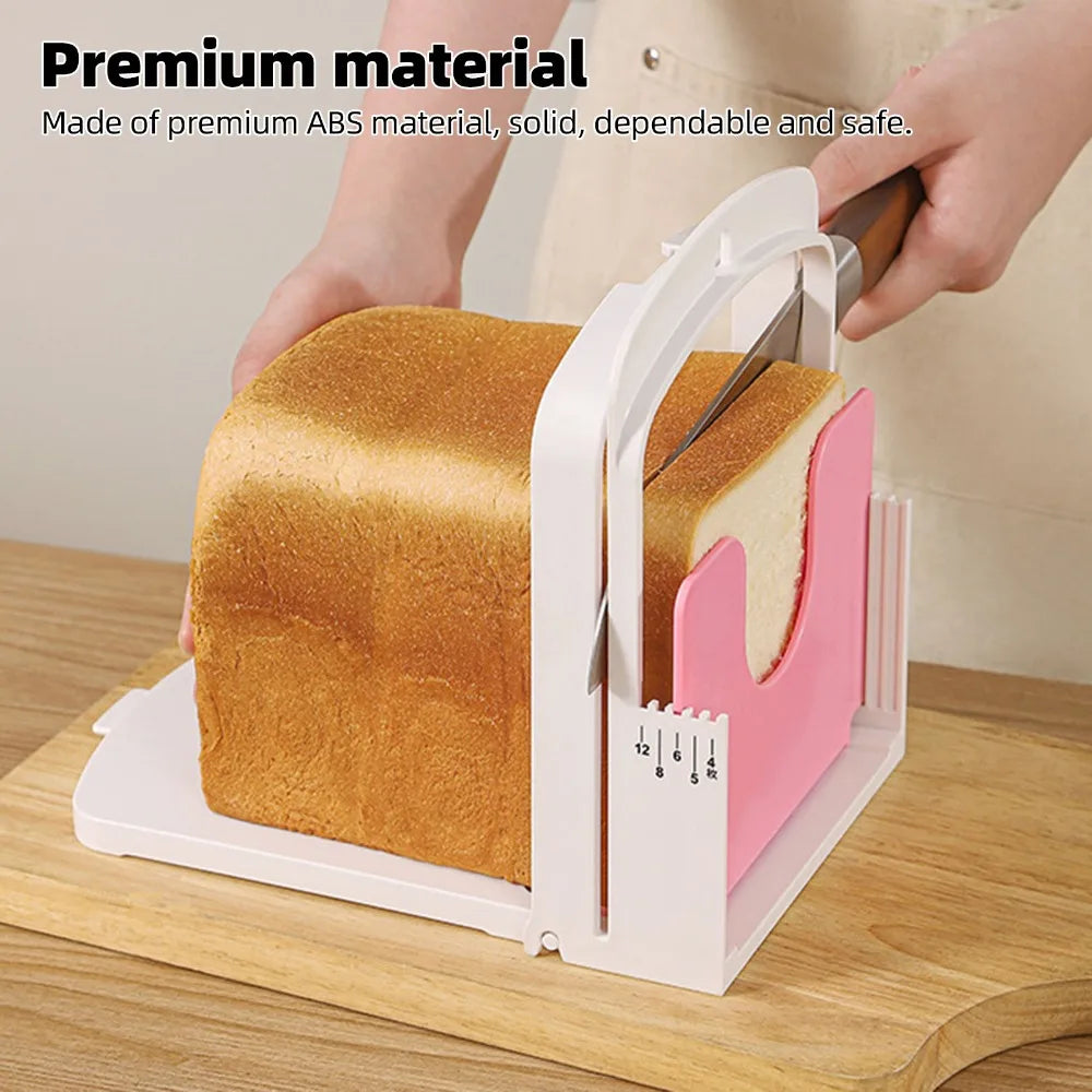 Foldable Bread Slicer Guide – 5 Thickness Modes | Pink & White
