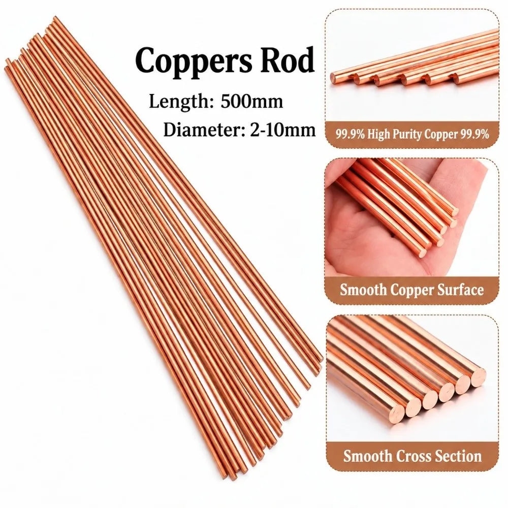 T2 Copper Round Bar Rod 2–10mm Diameter 500mm | DIY Metal