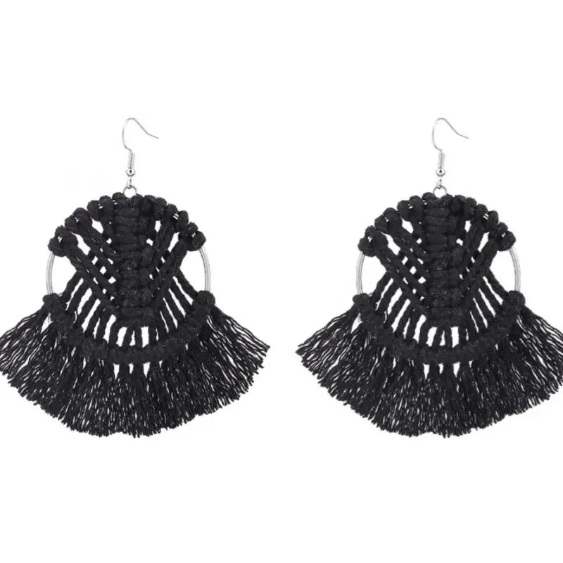Bohemian Tassel Fan Drop Earrings – Hand Woven Boho Style Tassel Drop Earrings Nixie XL1751-2