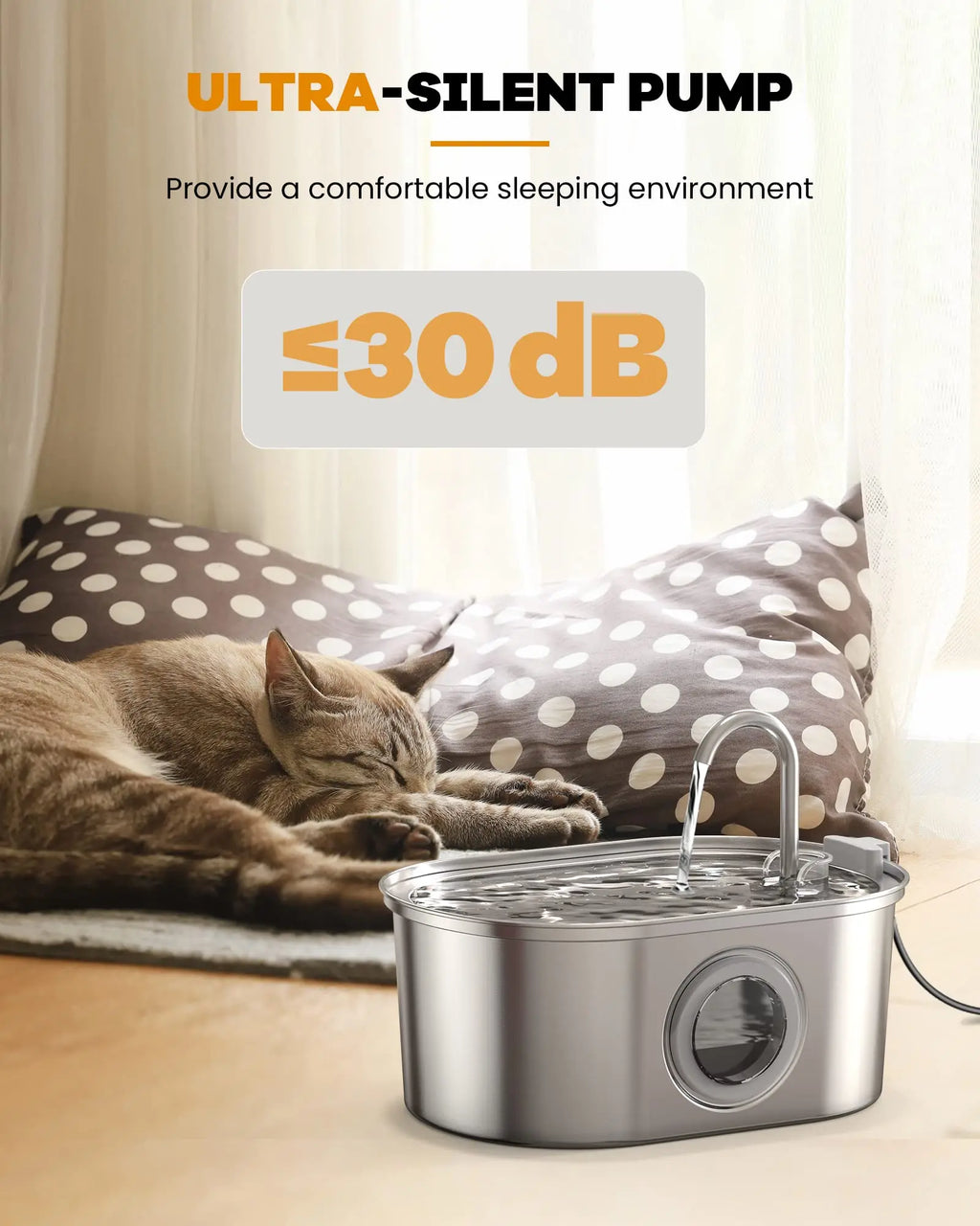 NautyPaws 3.2L Stainless Steel Cat & Dog Water Fountain Pet Water Fountain Nixie