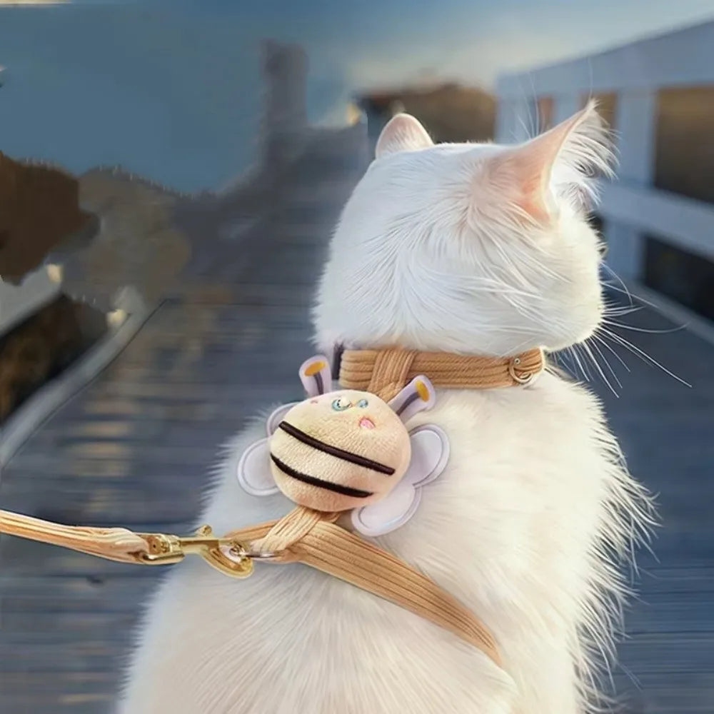 Cartoon Bee Cat & Dog Harness with Leash – Adjustable S/M Pet Harness & Leash Nixie