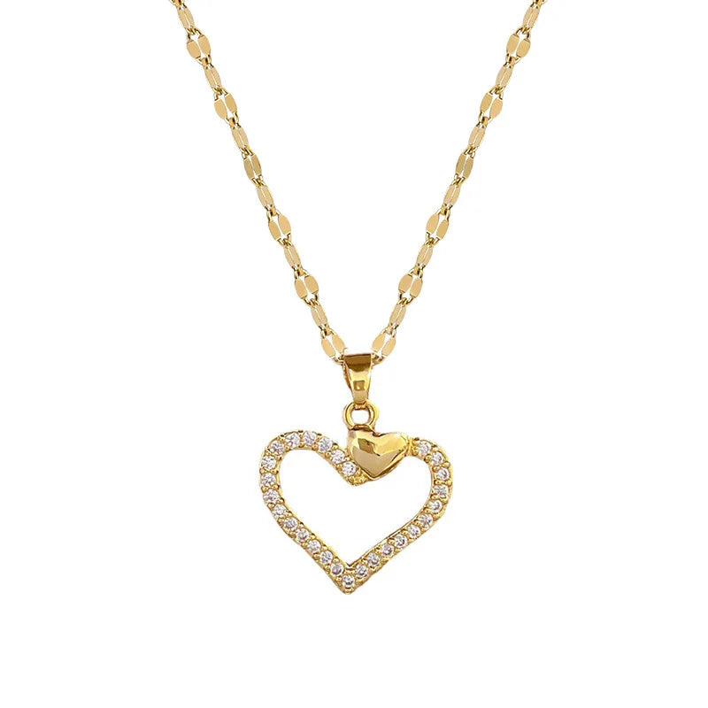 Heart Pendant Choker Necklace – Gold Stainless Steel Women's Pendant Necklace Nixie