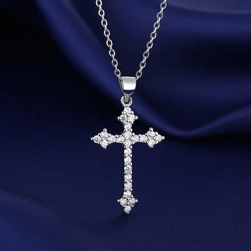 Women's Silver-Plated Cross Pendant Necklace with Rhinestones Pendant Necklace Nixie