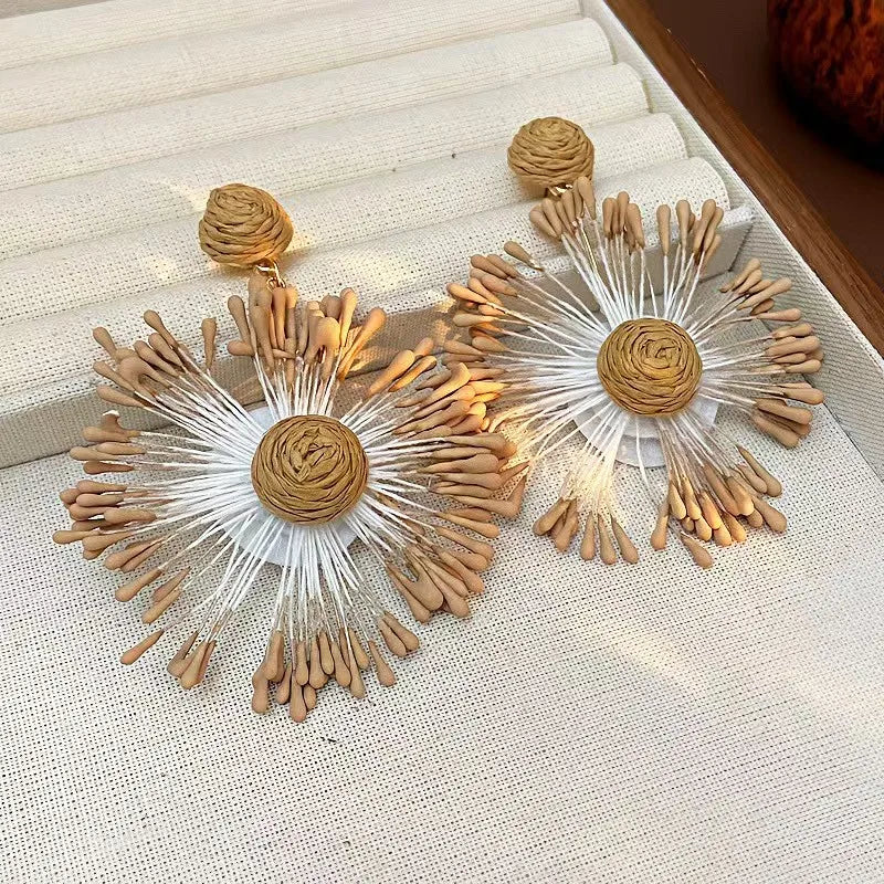 Handwoven Floral Raffia Drop Earrings for Women | Nixie Raffia Drop Earrings Nixie XL2124-3