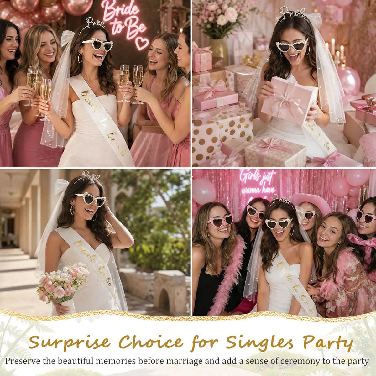 Bride to Be 4-Piece Set – Veil, Sash, Headband & Sunglasses
