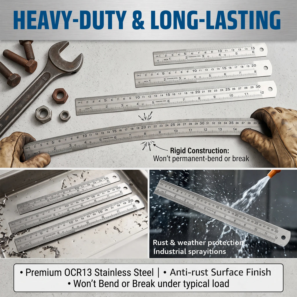 8-Piece Stainless Steel Ruler Set – Metric & Imperial Dual Scale Precision Ruler Set Nixie