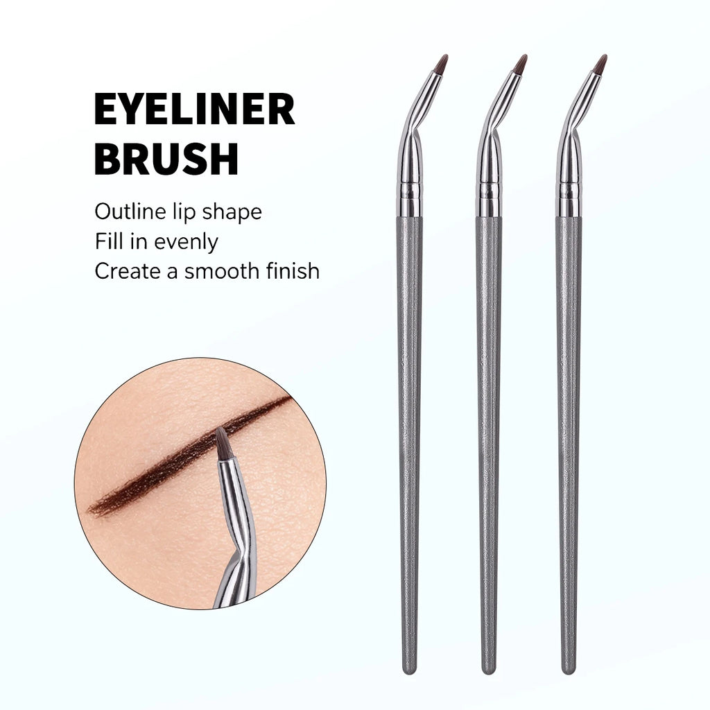 3-Piece Bent Eyeliner & Lip Brushes – Angled Precision Tip Makeup Brush Set Nixie Other