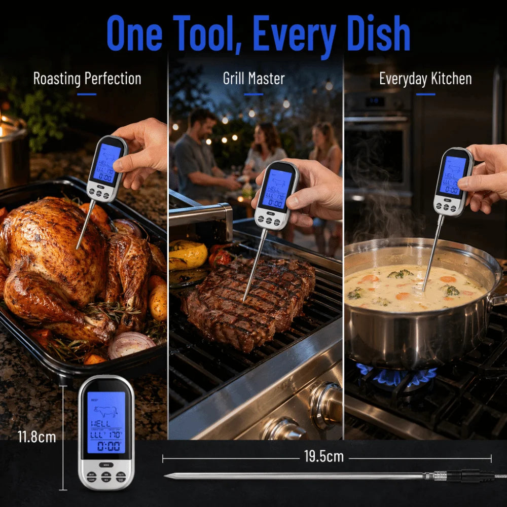 Digital Probe Food Thermometer – LCD Display, C/F Switch Kitchen Thermometer Nixie