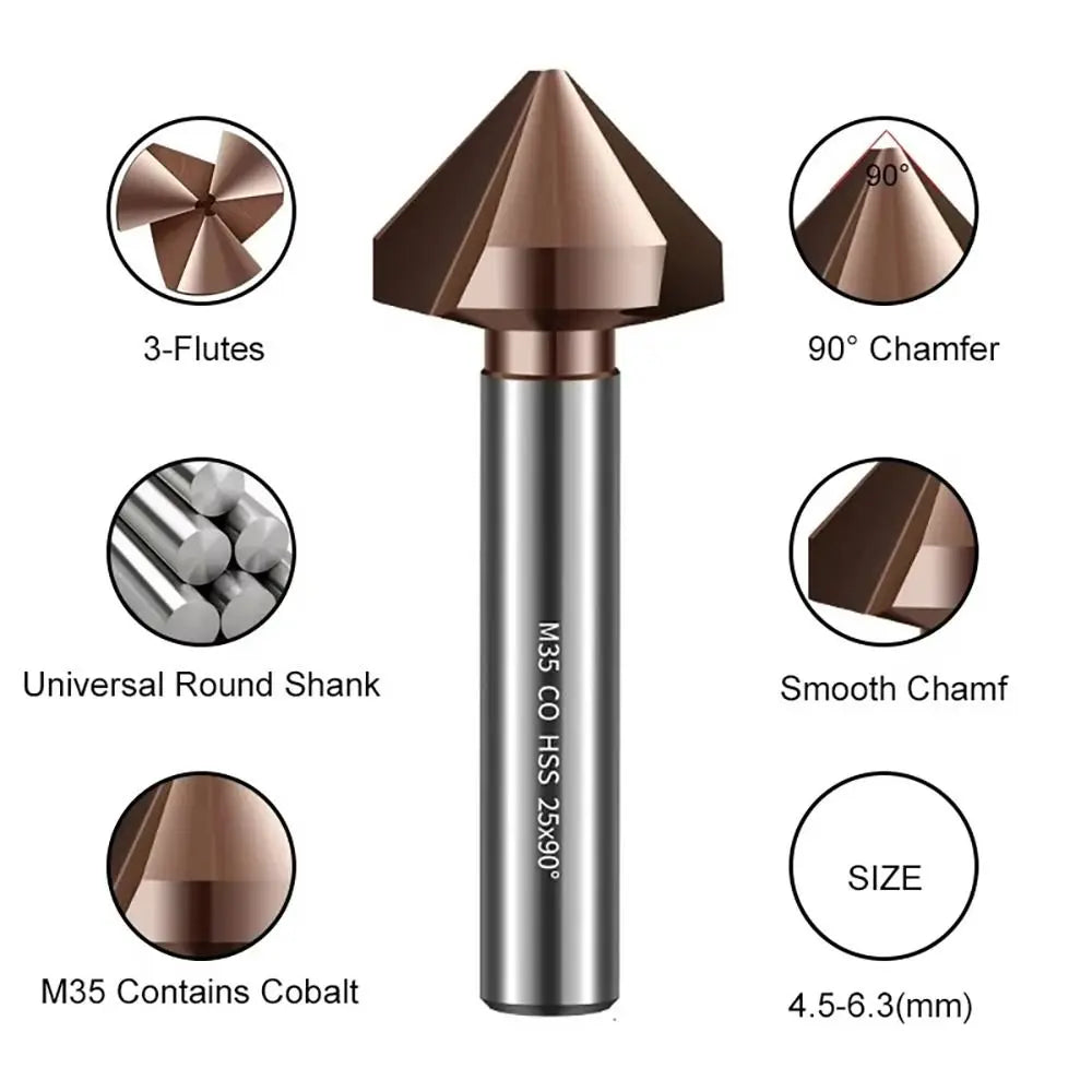 M35 Cobalt Countersink Drill Bit 3-Flute 90° 6.3–40mm Countersink Drill Bit Nixie