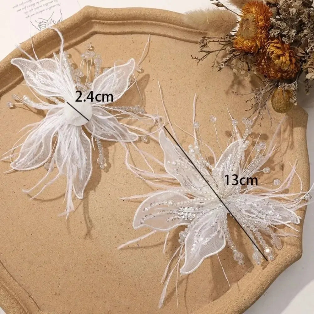 Handmade Bridal Stud Earrings & 3D Organza Flower Brooch Pin Bridal Jewelry Set Nixie