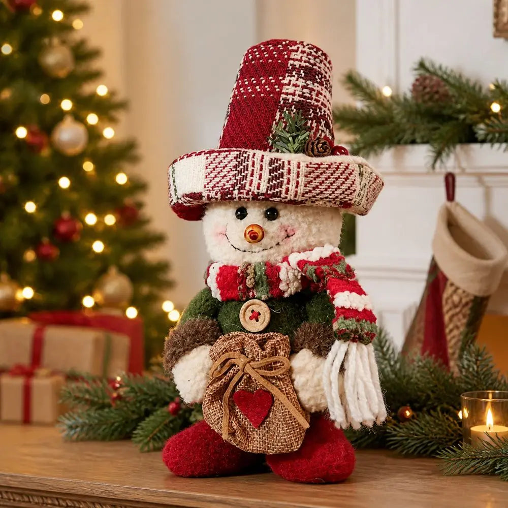 Plaid Snowman Christmas Figurine – 21cm Standing Holiday Decor